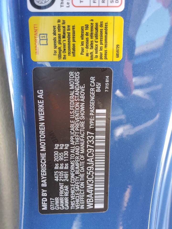 2018 BMW 430I VIN: WBA4W3C59JAC97337 Lot: 63785005