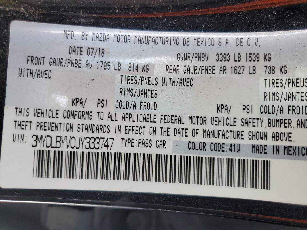 2018 Toyota Yaris Ia VIN: 3MYDLBYV0JY333747 Lot: 67253475