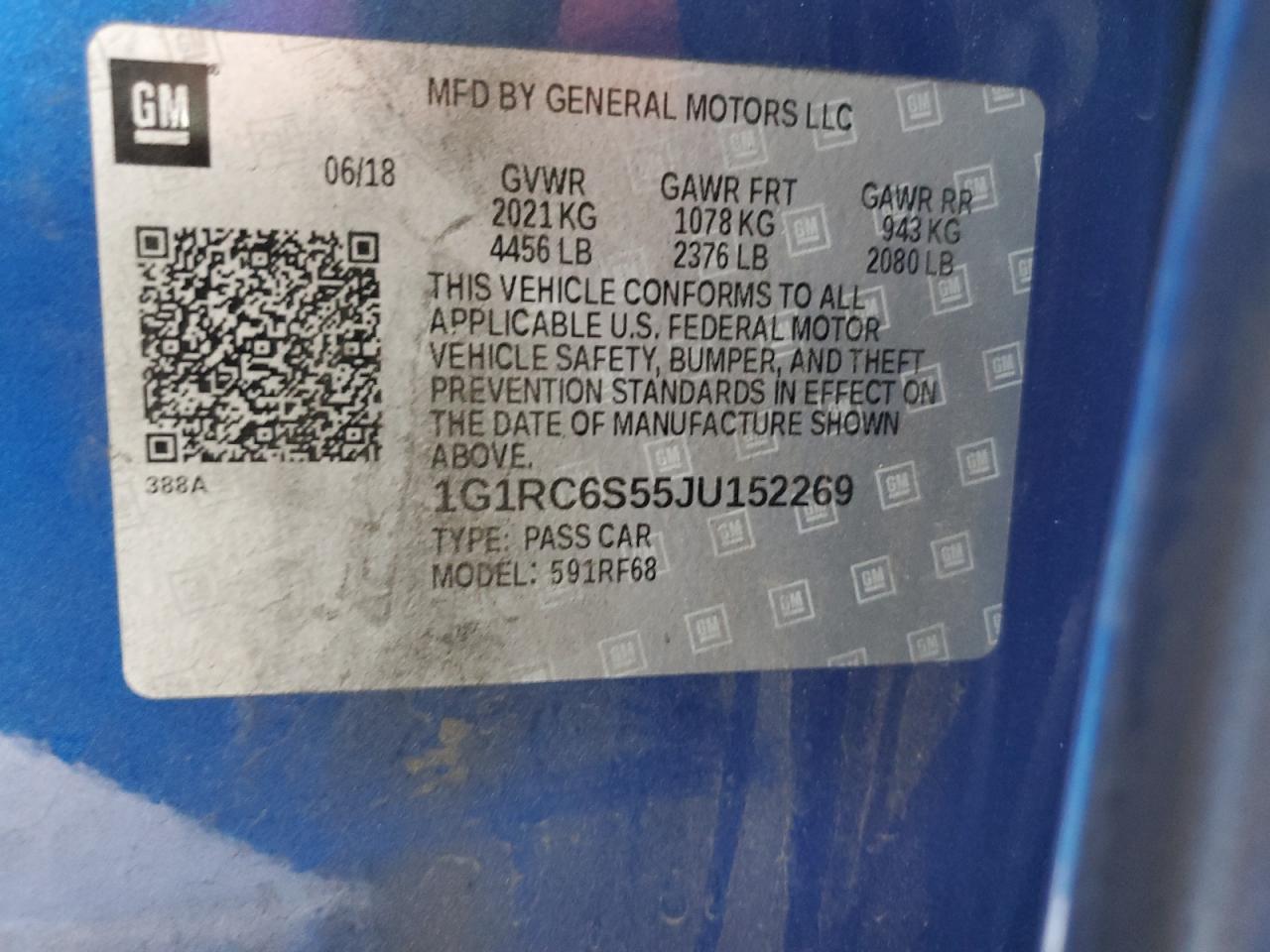 2018 Chevrolet Volt Lt VIN: 1G1RC6S55JU152269 Lot: 64885315