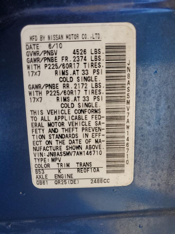 2010 Nissan Rogue S VIN: JN8AS5MV7AW146710 Lot: 66135845