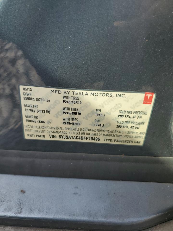 2013 Tesla Model S VIN: 5YJSA1AC4DFP10496 Lot: 63801355