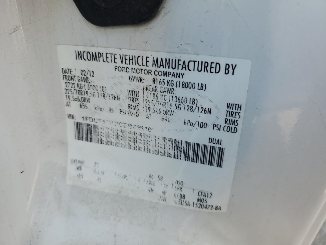 2012 Ford F550 Super Duty VIN: 1FDUF5GT8CEB42810 Lot: 63065165