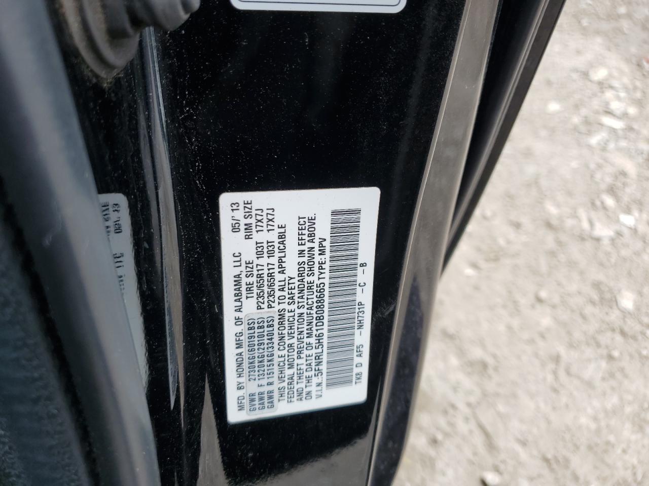 2013 Honda Odyssey Exl VIN: 5FNRL5H61DB088665 Lot: 65417925