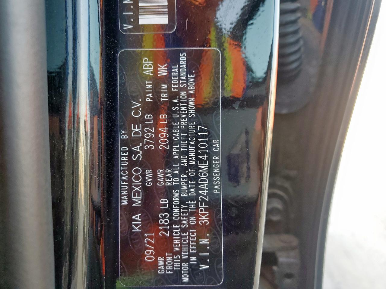 2021 Kia Forte Fe VIN: 3KPF24AD6ME410117 Lot: 65440885