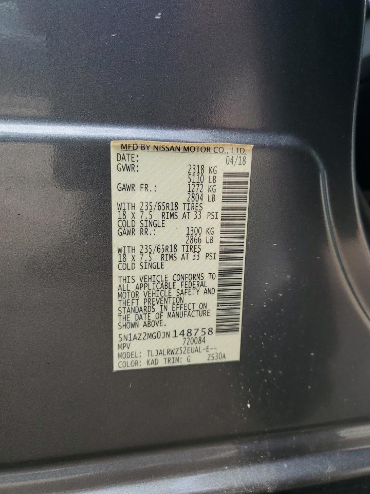 2018 Nissan Murano S VIN: 5N1AZ2MG0JN148758 Lot: 63378175