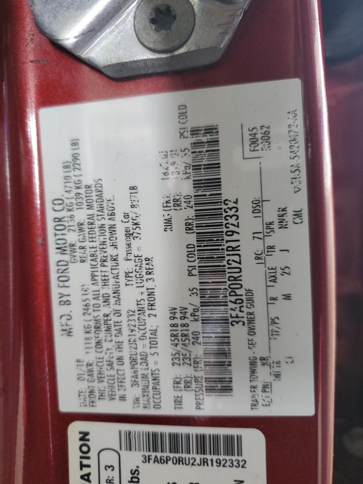 2018 Ford Fusion Titanium/Platinum Hev VIN: 3FA6P0RU2JR192332 Lot: 65880065