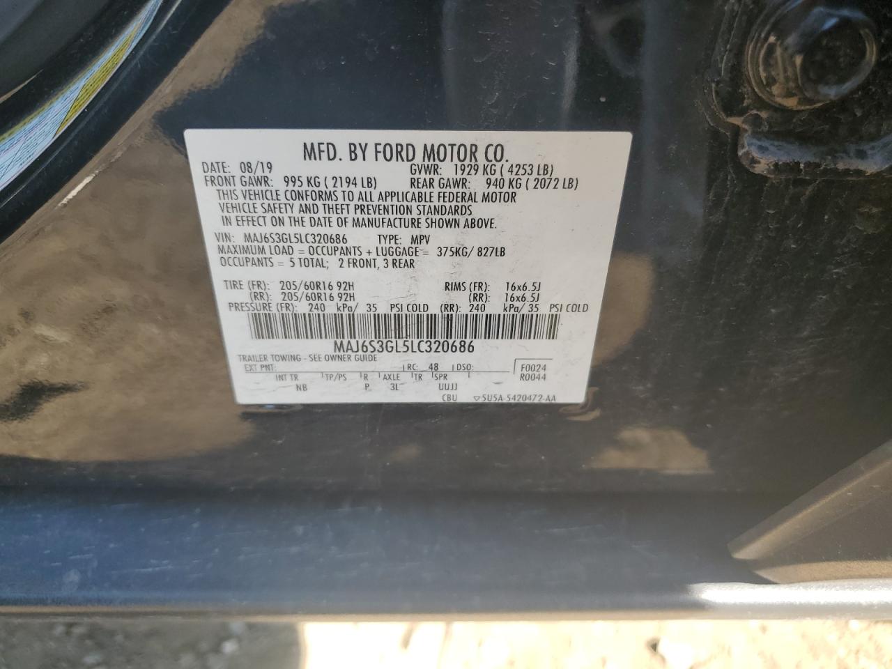 2020 Ford Ecosport Se VIN: MAJ6S3GL5LC320686 Lot: 63162675