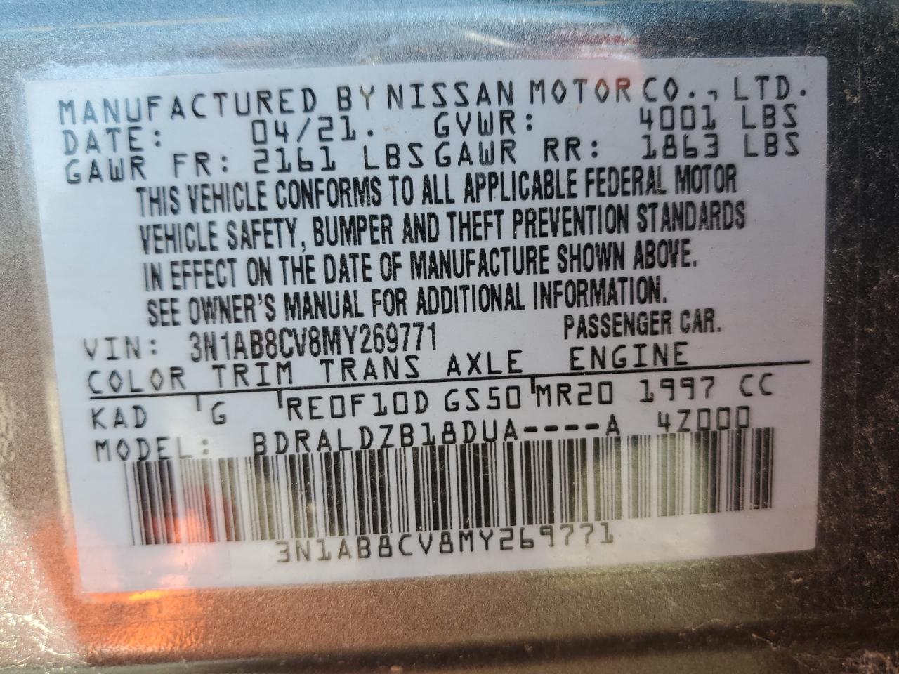 2021 Nissan Sentra Sv VIN: 3N1AB8CV8MY269771 Lot: 65426195