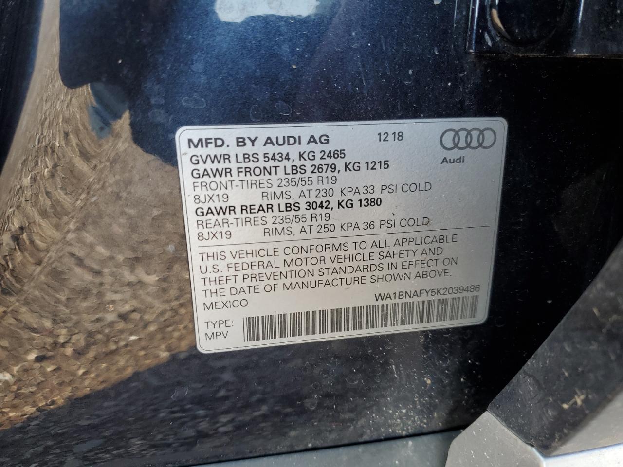 2019 Audi Q5 Premium Plus VIN: WA1BNAFY5K2039486 Lot: 63680105