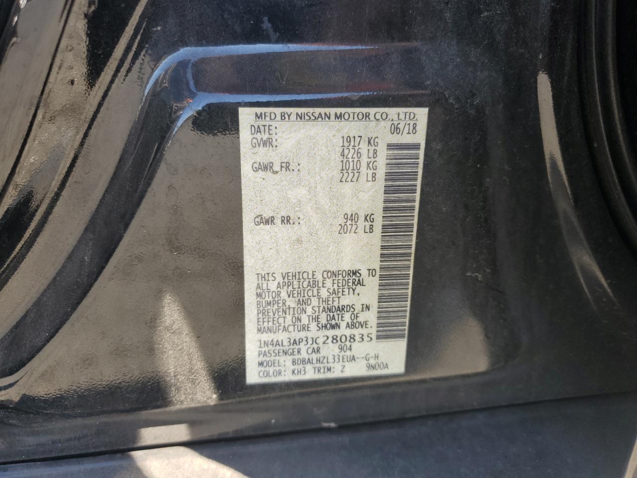 2018 Nissan Altima 2.5 VIN: 1N4AL3AP3JC280835 Lot: 65066305