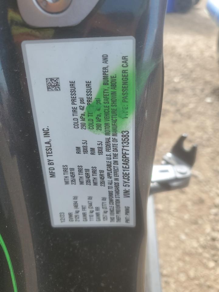 2023 Tesla Model 3 VIN: 5YJ3E1EA6PF713583 Lot: 62919705