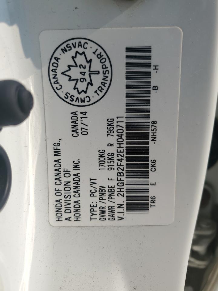 2014 Honda Civic Lx VIN: 2HGFB2F42EH040711 Lot: 64967135