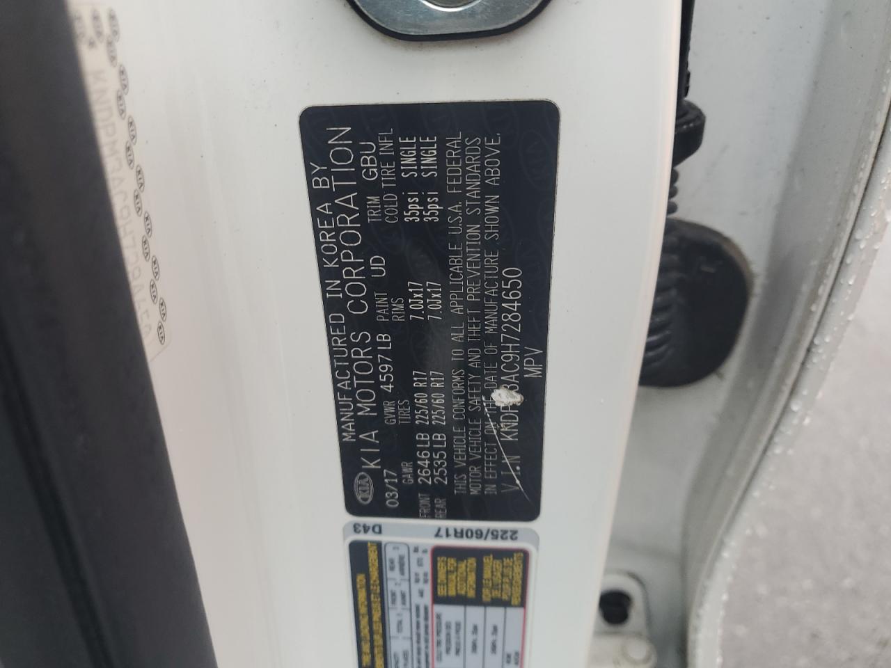 2017 Kia Sportage Lx VIN: KNDPM3AC9H7284650 Lot: 65176995