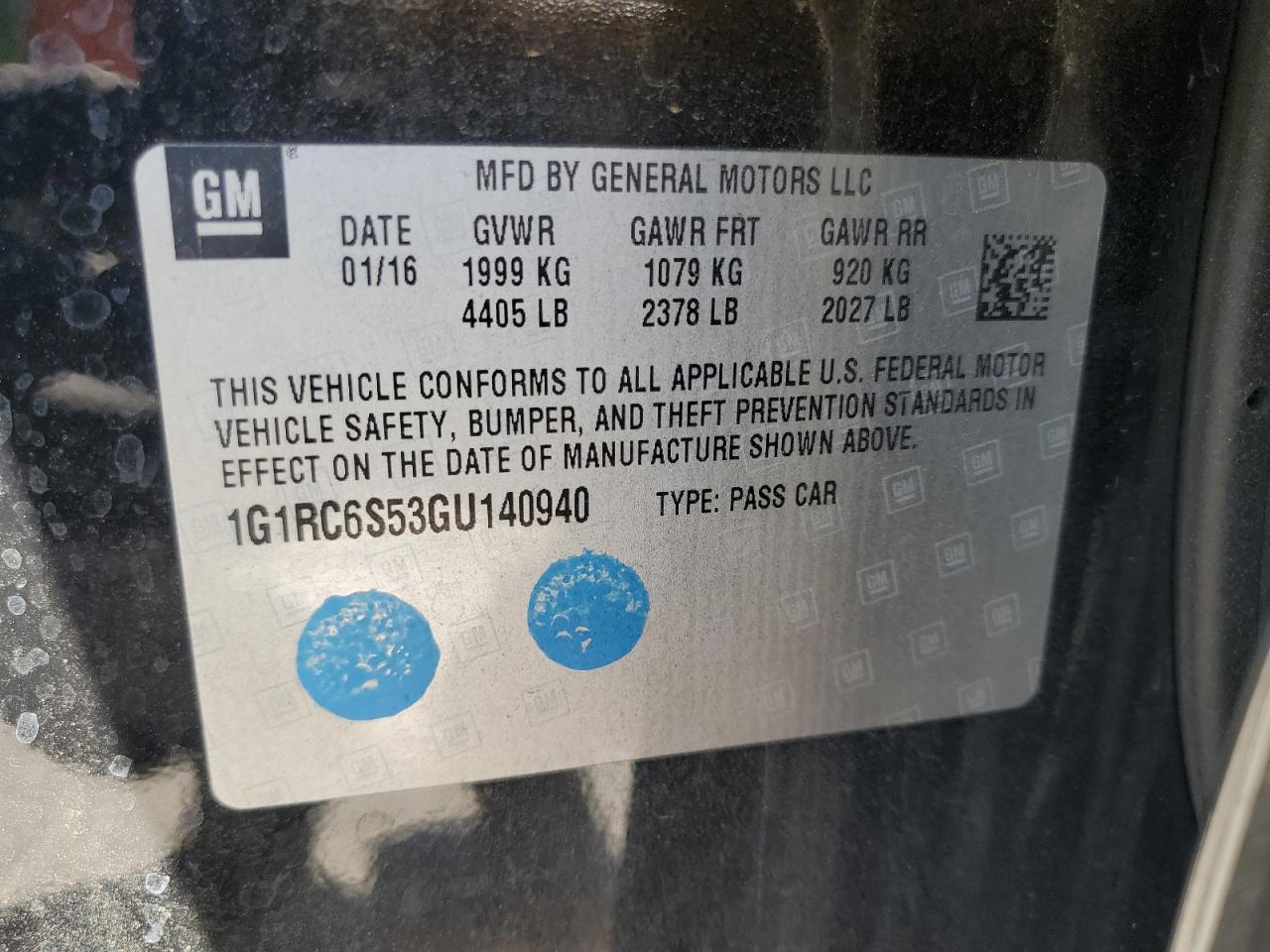 2016 Chevrolet Volt Lt VIN: 1G1RC6S53GU140940 Lot: 62341905