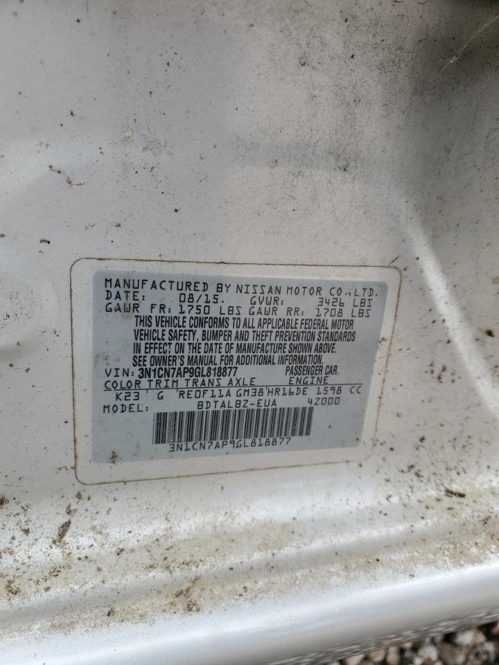 2016 Nissan Versa S VIN: 3N1CN7AP9GL818877 Lot: 64979215