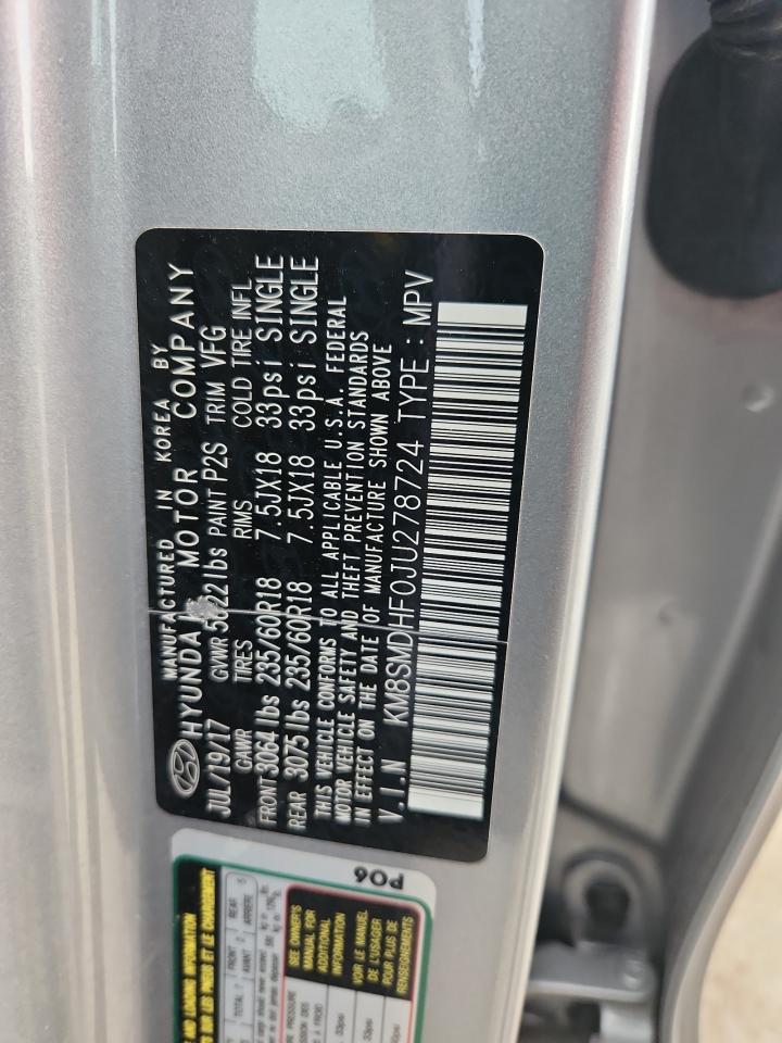 2018 Hyundai Santa Fe Se VIN: KM8SMDHF0JU278724 Lot: 65209175