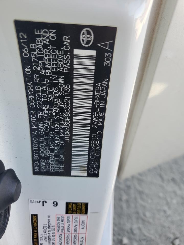 2012 Toyota Prius Plug-In VIN: JTDKN3DP8C3021135 Lot: 65157535