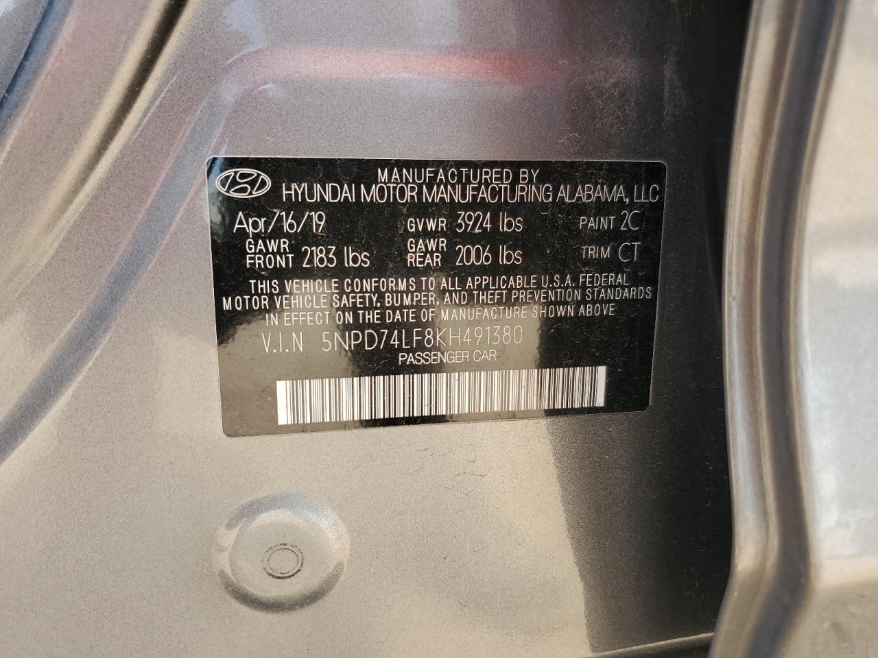 2019 Hyundai Elantra Se VIN: 5NPD74LF8KH491380 Lot: 64678245