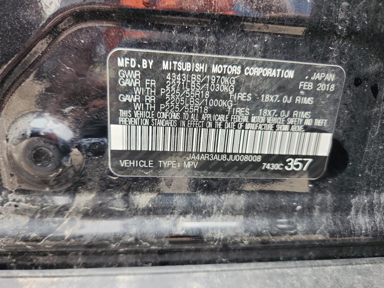 2018 Mitsubishi Outlander Sport Es VIN: JA4AR3AU8JU008008 Lot: 64261295