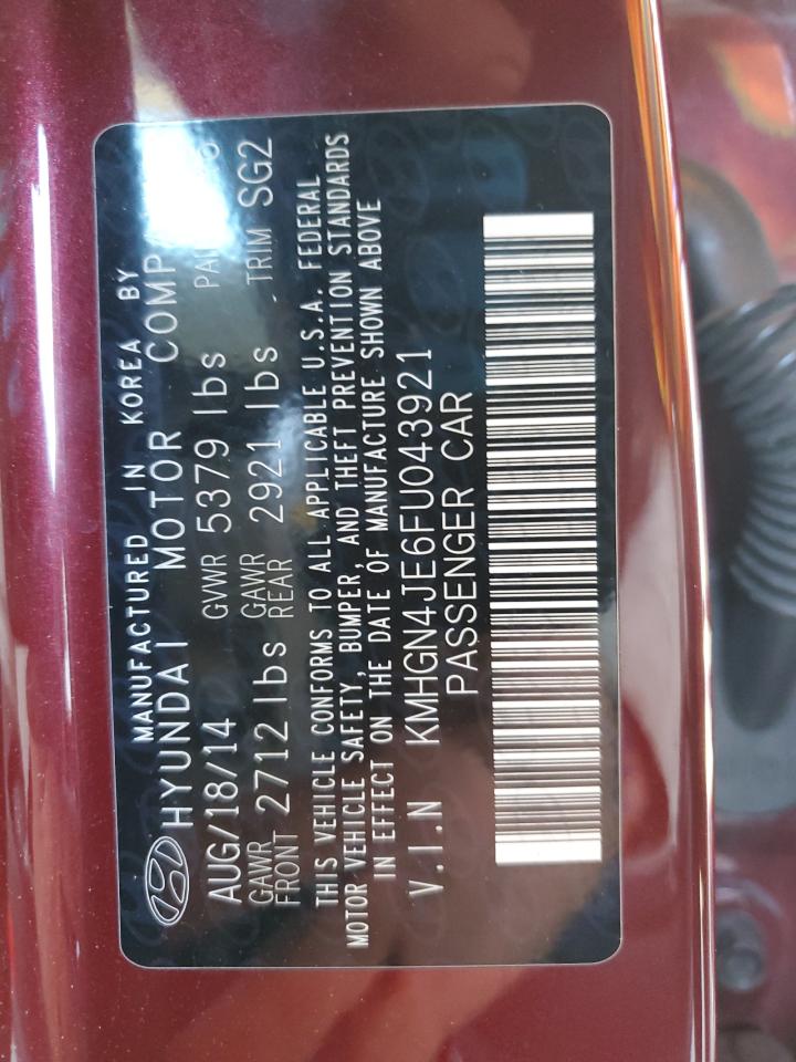 2015 Hyundai Genesis 3.8L VIN: KMHGN4JE6FU043921 Lot: 65474145