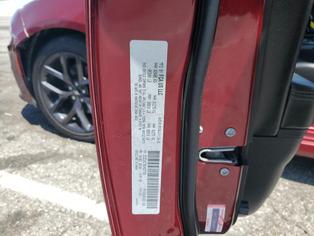 2019 Dodge Charger R/T VIN: 2C3CDXCT8KH527738 Lot: 65027315