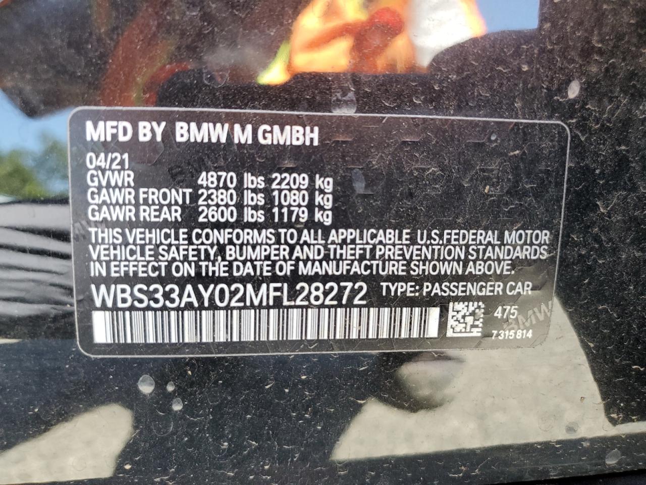 2021 BMW M3 Competition VIN: WBS33AY02MFL28272 Lot: 65024545