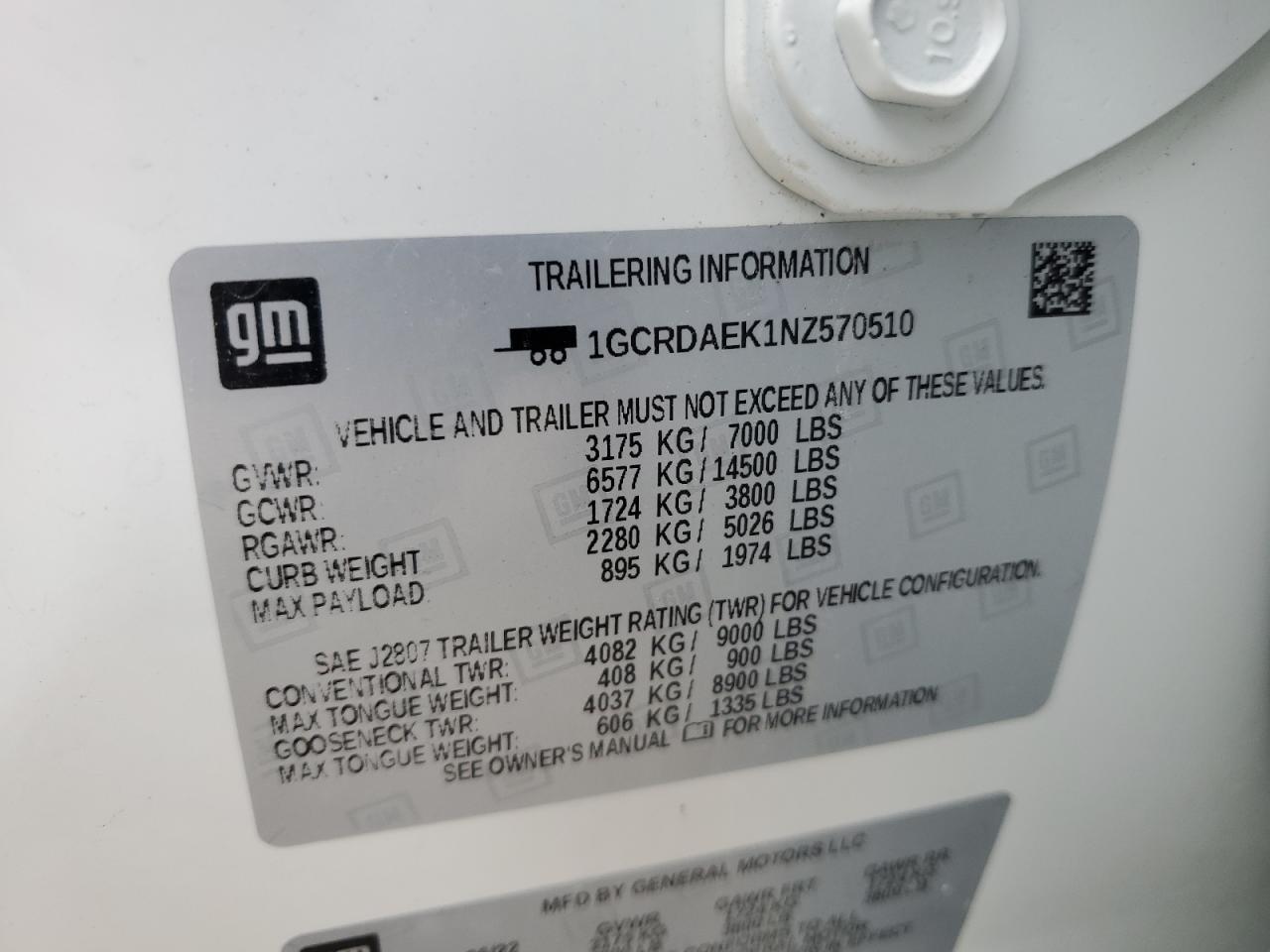 2022 Chevrolet Silverado K1500 VIN: 1GCRDAEK1NZ570510 Lot: 65720385