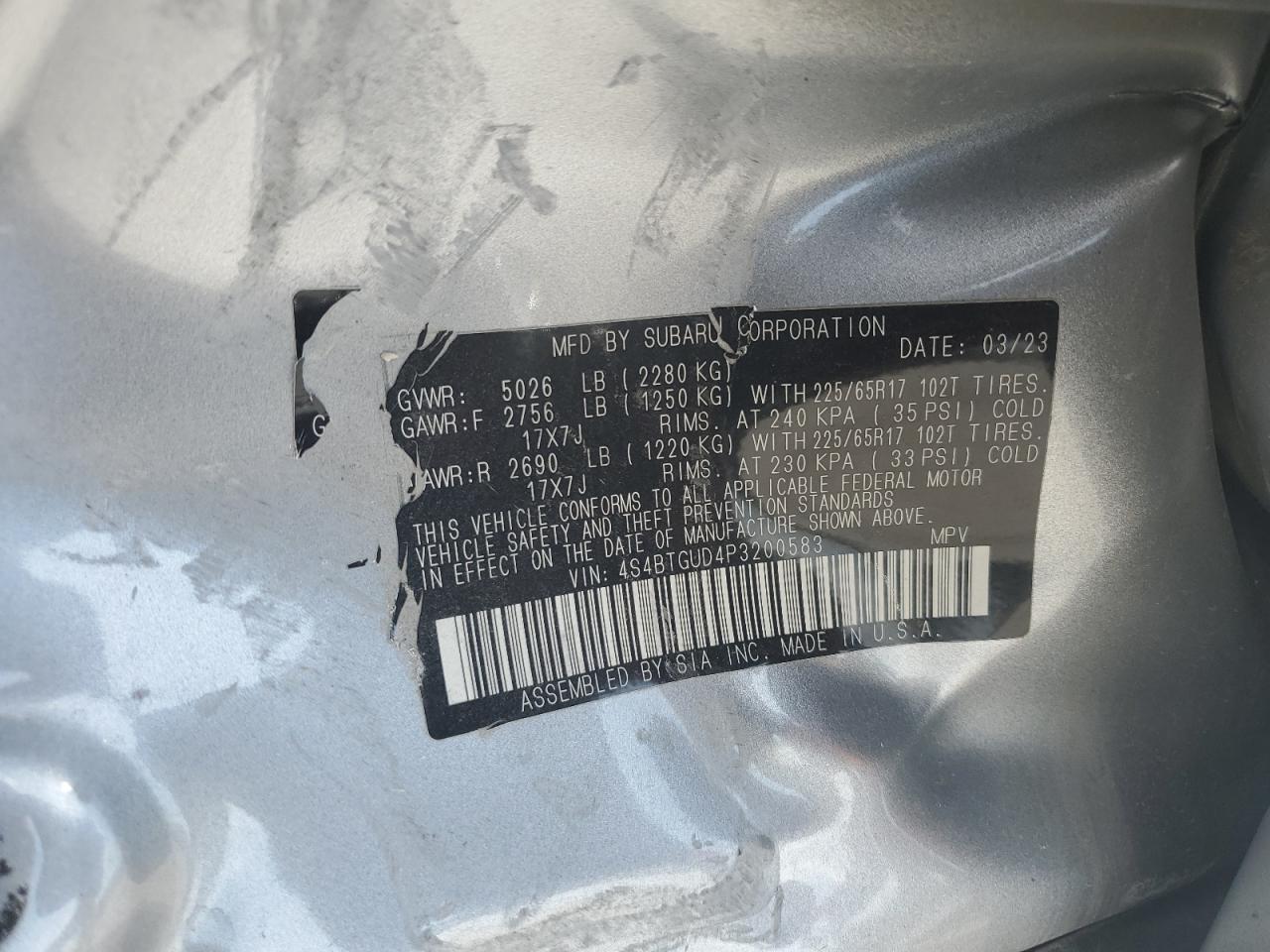 2023 Subaru Outback Wilderness VIN: 4S4BTGUD4P3200583 Lot: 64274265