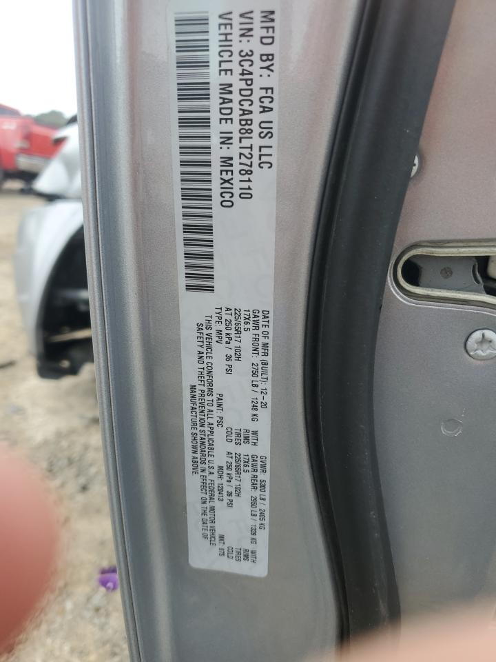 2020 Dodge Journey Se VIN: 3C4PDCAB8LT278110 Lot: 63603975