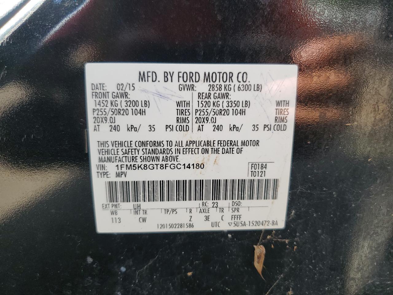 2015 Ford Explorer Sport VIN: 1FM5K8GT8FGC14180 Lot: 65221245