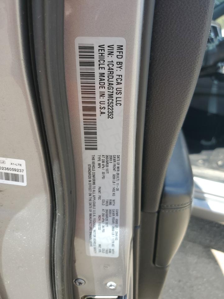 2021 Dodge Durango Sxt VIN: 1C4RDJAG7MC522352 Lot: 62340385