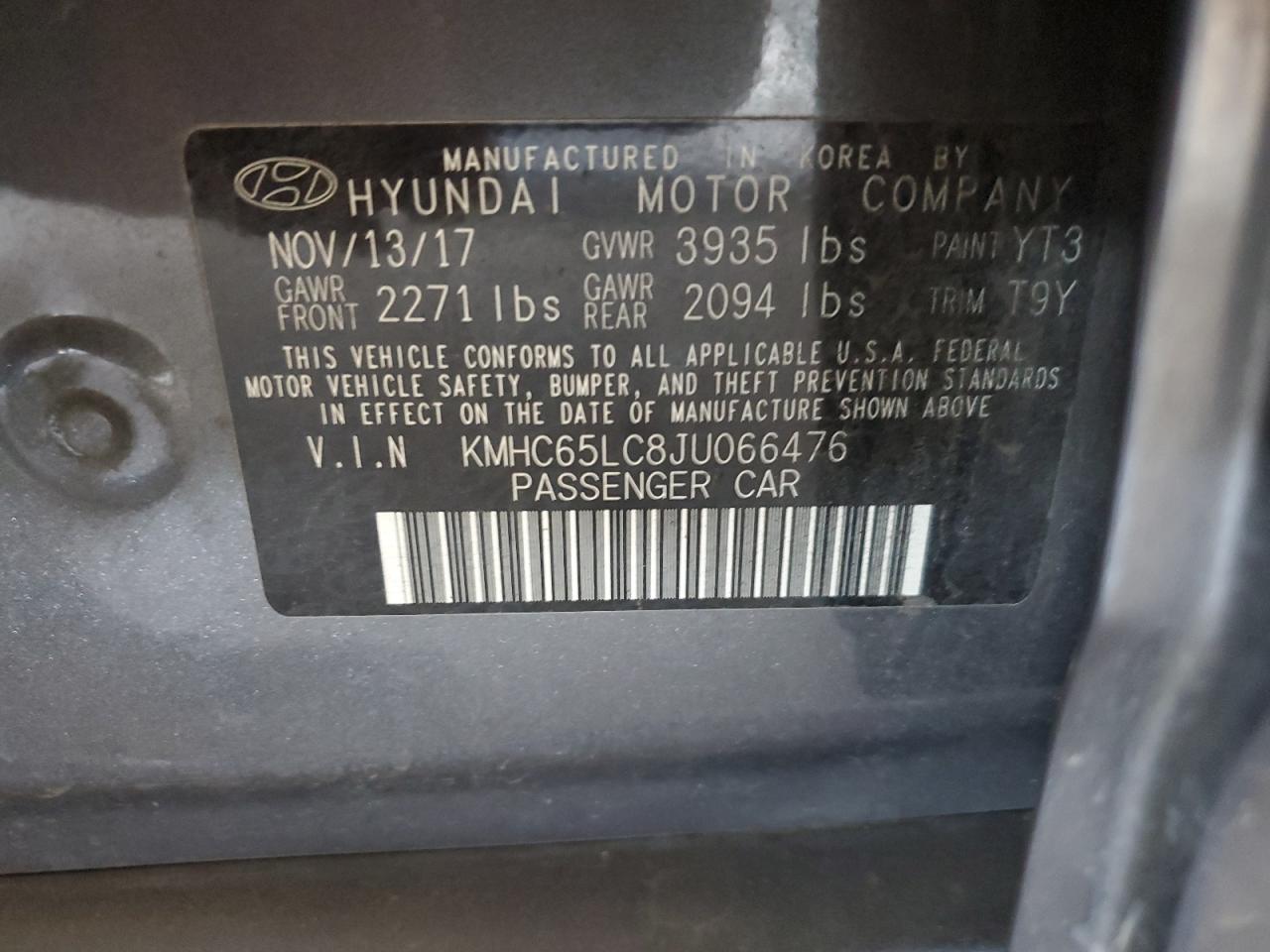 2018 Hyundai Ioniq Blue VIN: KMHC65LC8JU066476 Lot: 64273995