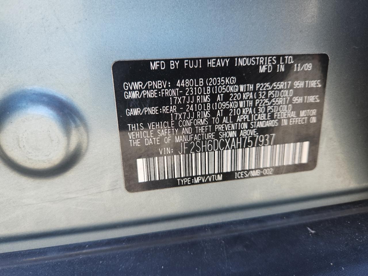 2010 Subaru Forester 2.5X Limited VIN: JF2SH6DCXAH757937 Lot: 67010395