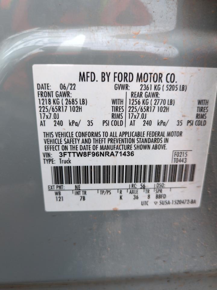 2022 Ford Maverick Xl VIN: 3FTTW8F96NRA71436 Lot: 65938285