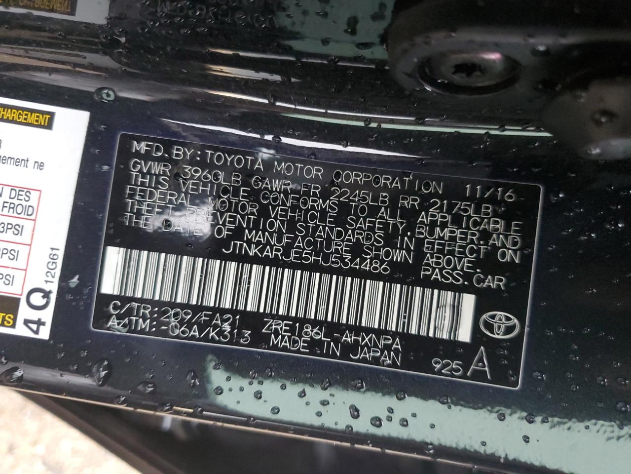 2017 Toyota Corolla Im VIN: JTNKARJE5HJ534486 Lot: 64325505