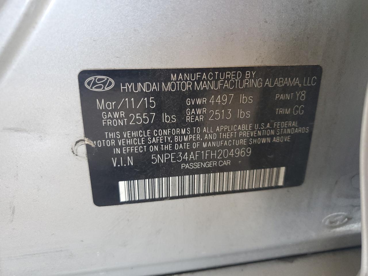 2015 Hyundai Sonata Sport VIN: 5NPE34AF1FH204969 Lot: 64619035
