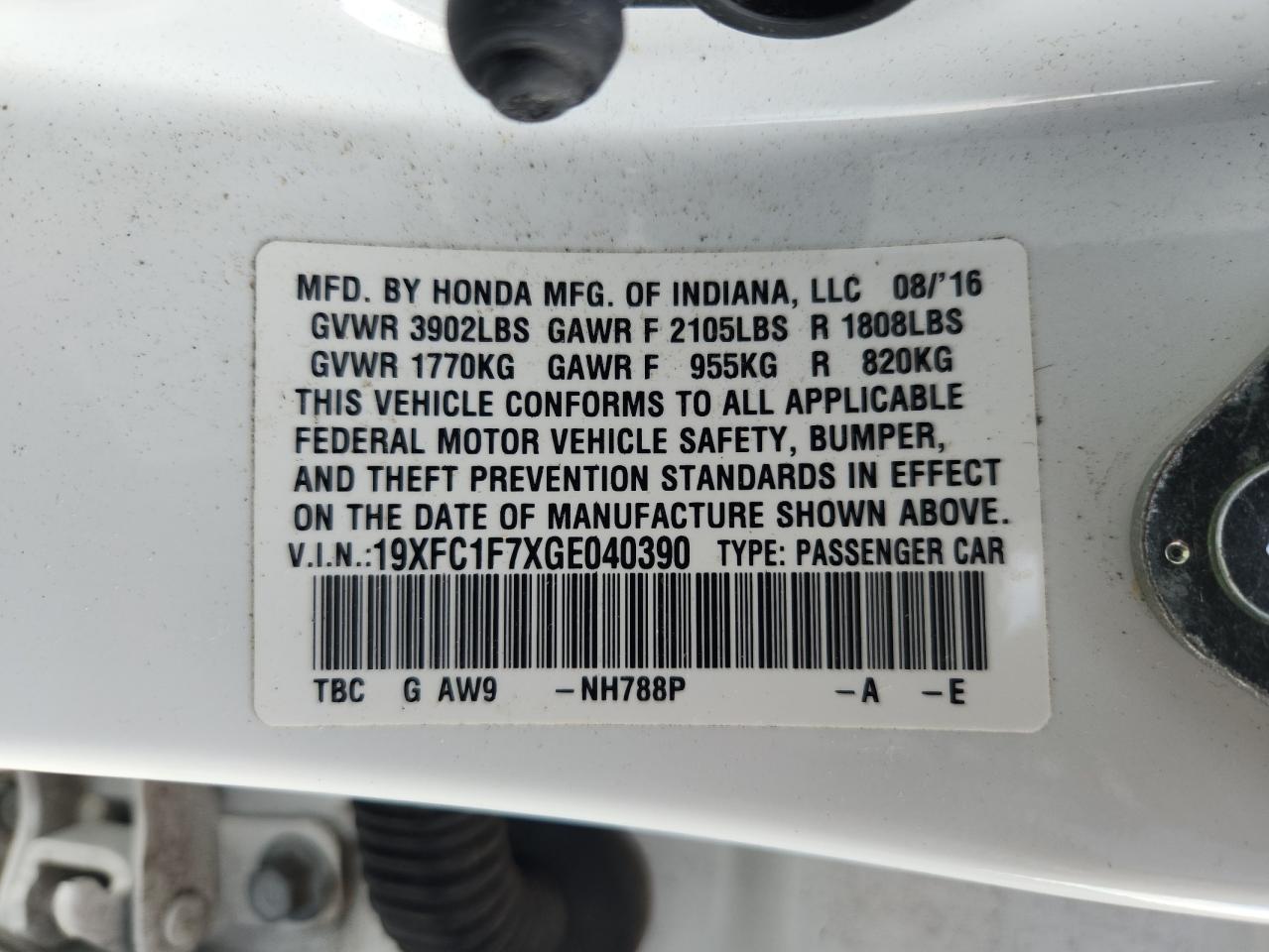 2016 Honda Civic Exl VIN: 19XFC1F7XGE040390 Lot: 64730525