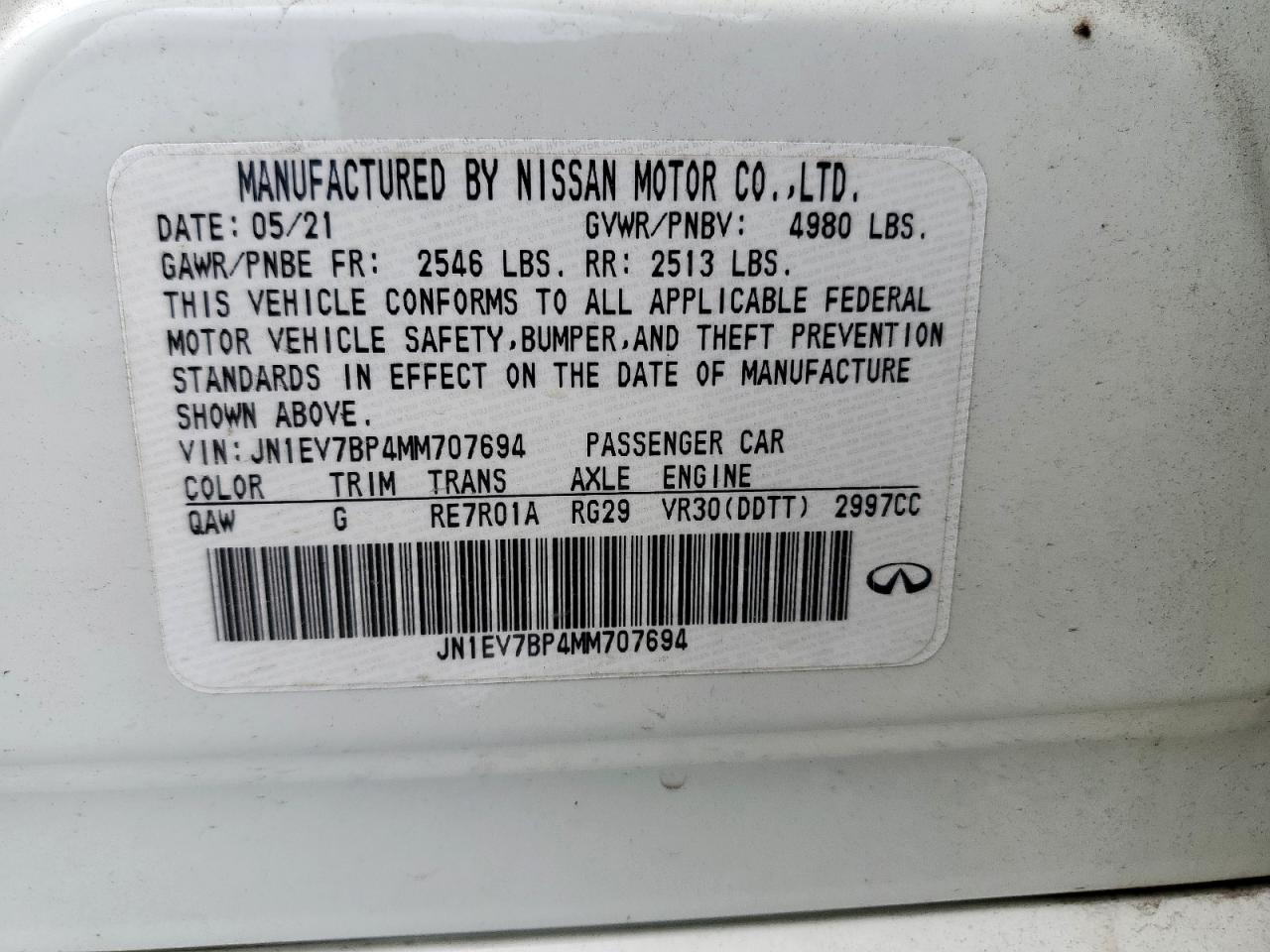 2021 Infiniti Q50 Luxe VIN: JN1EV7BP4MM707694 Lot: 64167415