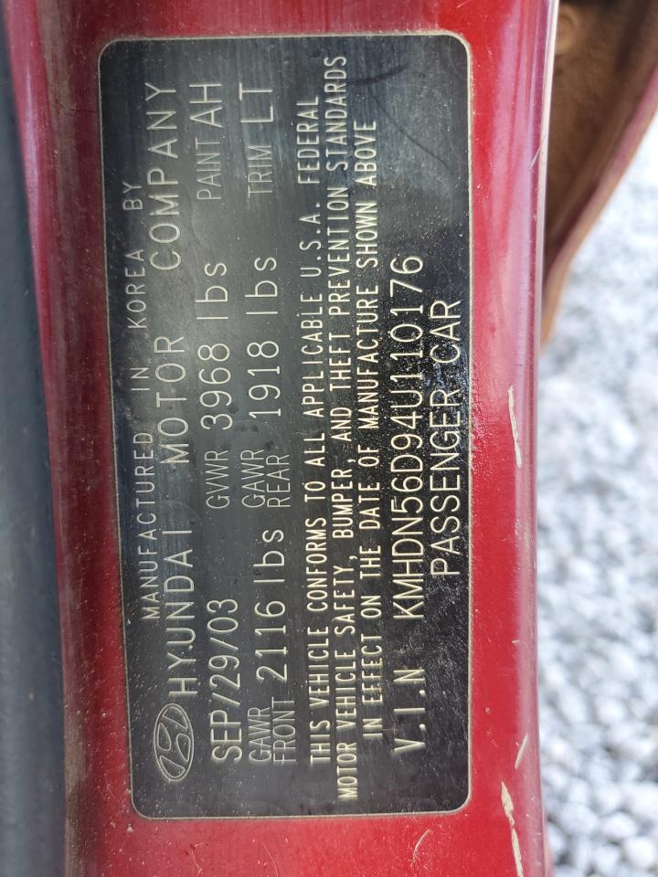 2004 Hyundai Elantra Gls VIN: KMHDN56D94U110176 Lot: 64356595