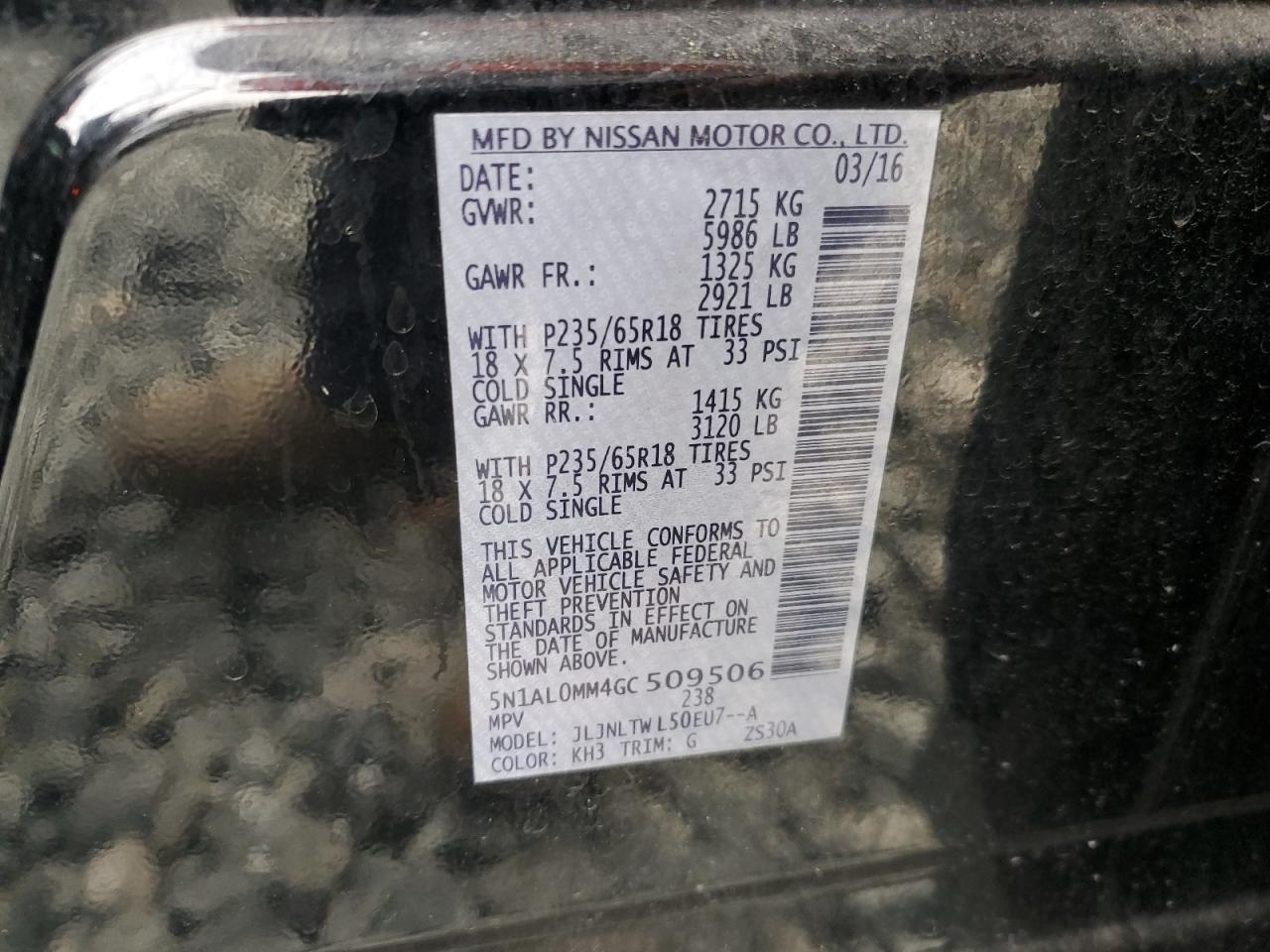 2016 Infiniti Qx60 VIN: 5N1AL0MM4GC509506 Lot: 64816935