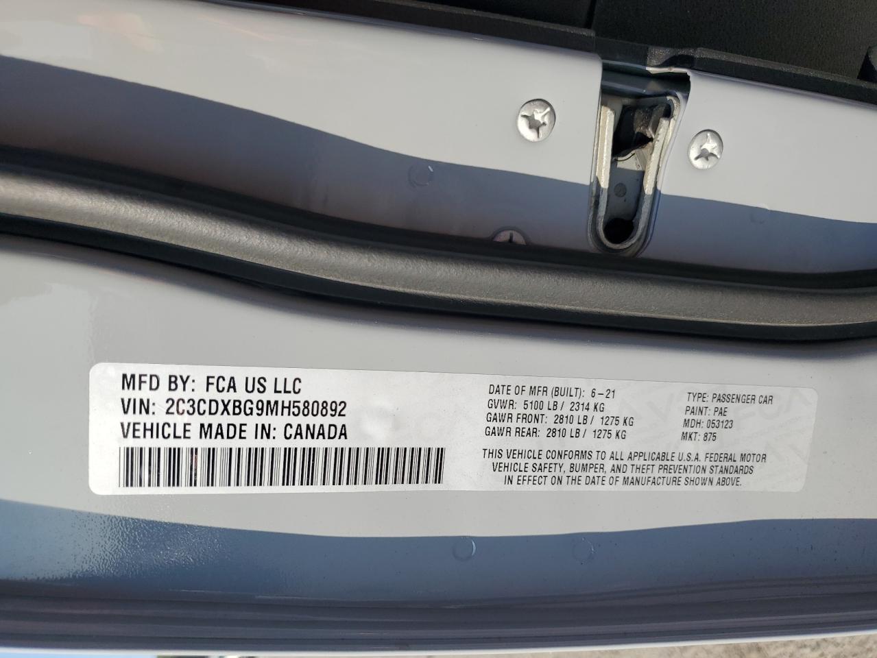 2021 Dodge Charger Sxt VIN: 2C3CDXBG9MH580892 Lot: 64326455