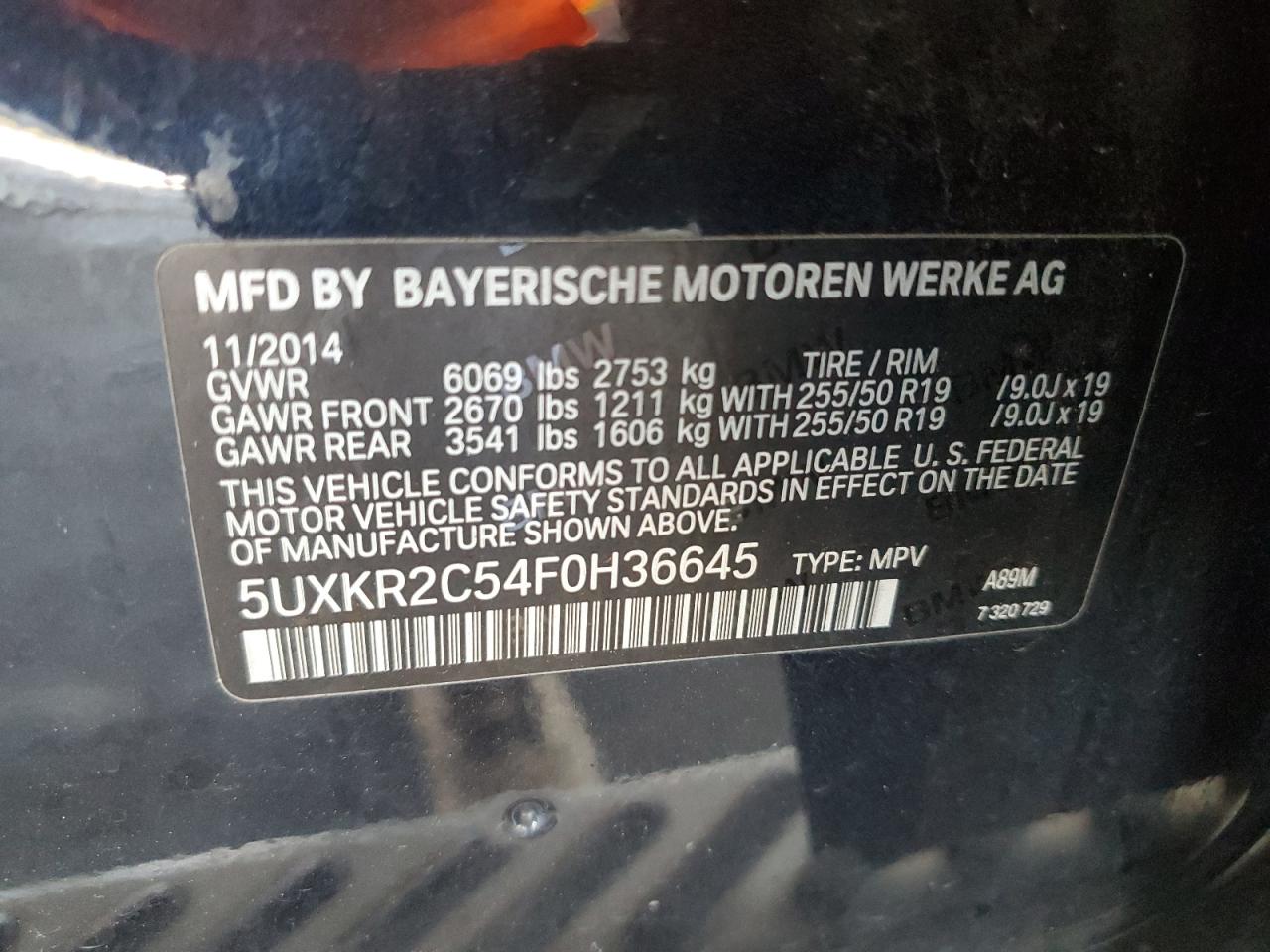 2015 BMW X5 Sdrive35I VIN: 5UXKR2C54F0H36645 Lot: 63862215