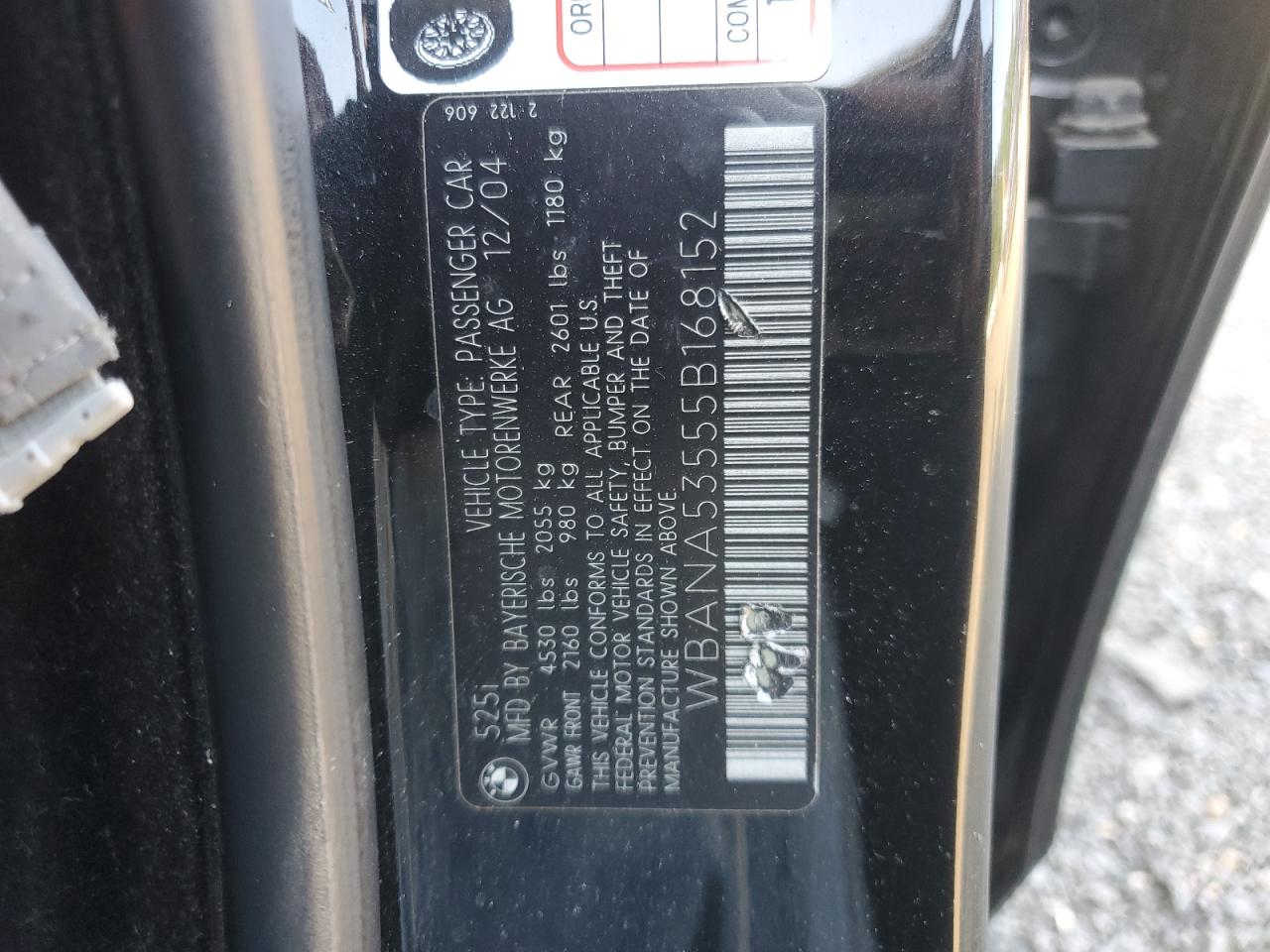 wbana53555b168152 WBANA53555B168152 2005 BMW 525 I