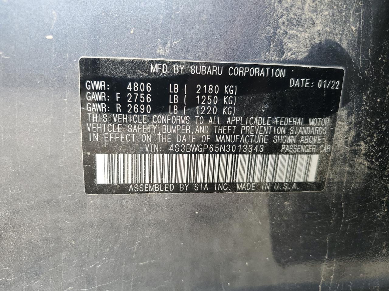 2022 Subaru Legacy Touring Xt VIN: 4S3BWGP65N3013343 Lot: 64469235