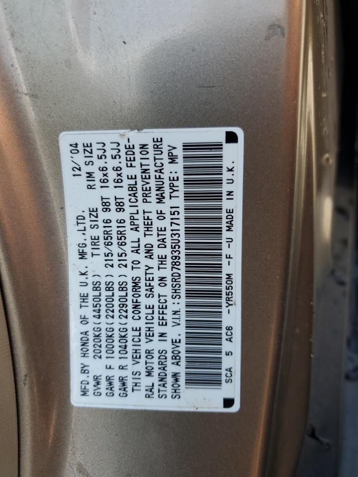 2005 Honda Cr-V Se VIN: SHSRD78935U317151 Lot: 63604465