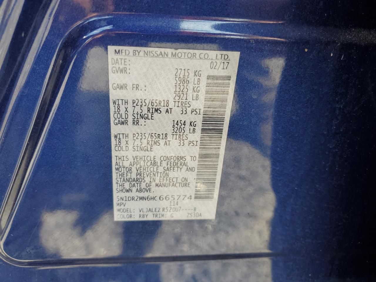 2017 Nissan Pathfinder S VIN: 5N1DR2MN6HC665774 Lot: 65849715