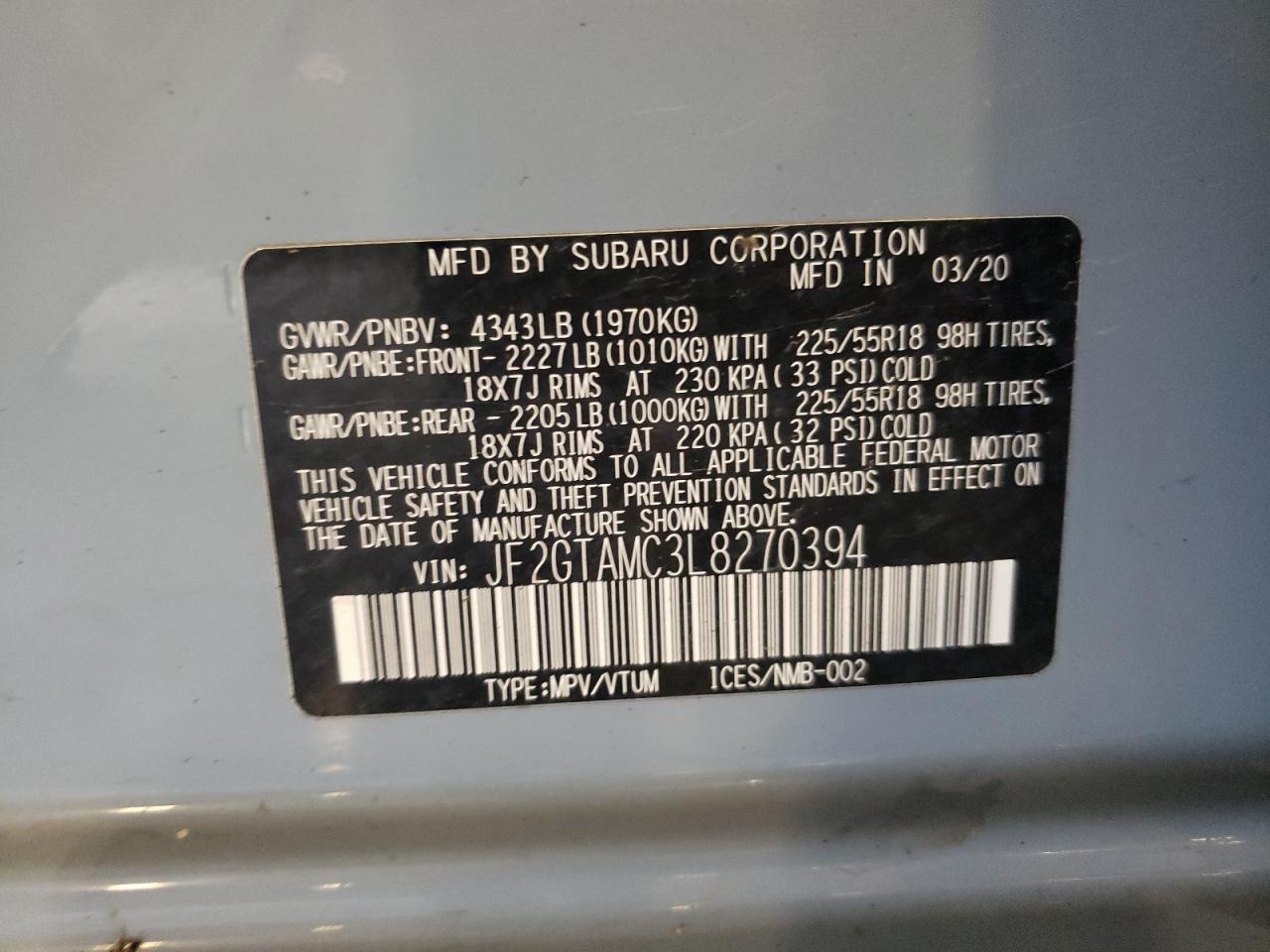 2020 Subaru Crosstrek Limited VIN: JF2GTAMC3L8270394 Lot: 64733555