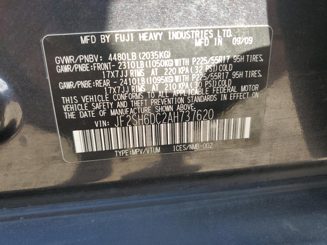 2010 Subaru Forester 2.5X Limited VIN: JF2SH6DC2AH737620 Lot: 63106745
