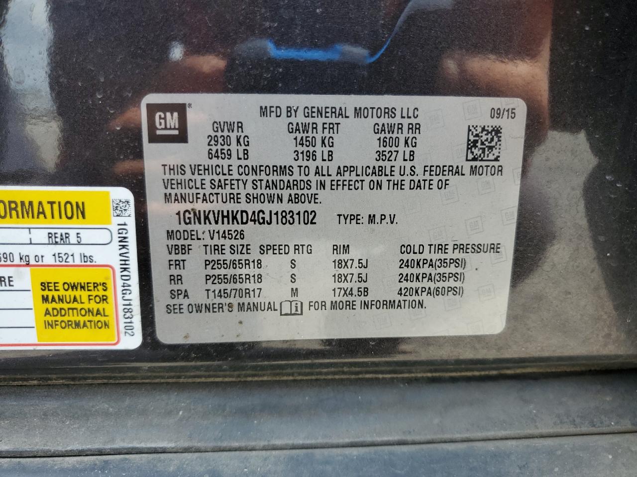 2016 Chevrolet Traverse Lt VIN: 1GNKVHKD4GJ183102 Lot: 64013015