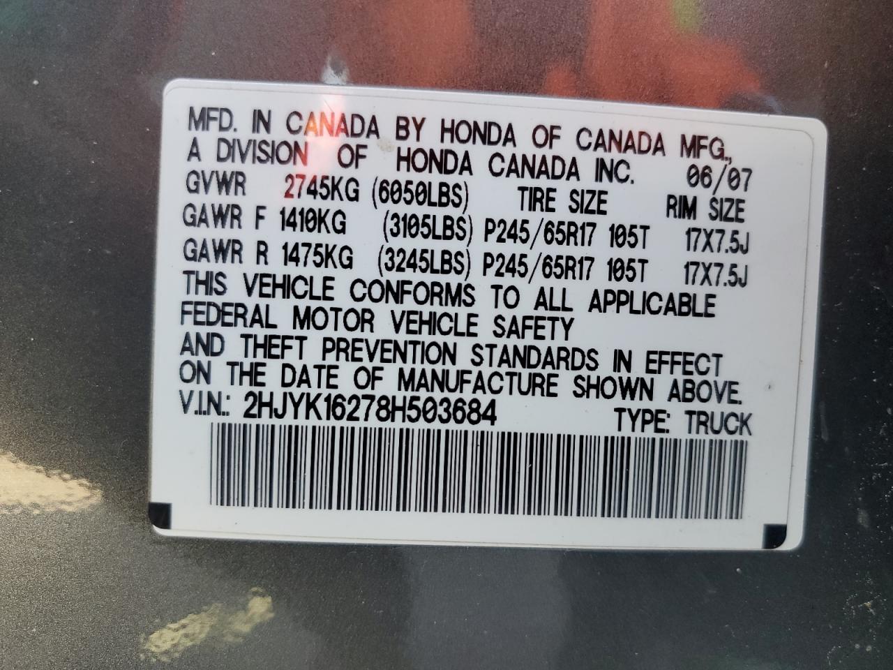 2hjyk16278h503684 2HJYK16278H503684 2008 Honda Ridgeline Rt